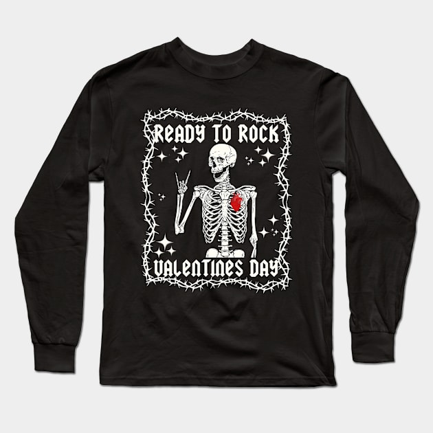 Kids Ready To Rock Valentines Day Valentines Day Funny Skeleton Long Sleeve T-Shirt by artbooming